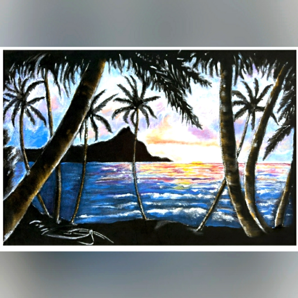 Original Art Print Of Diamond Head Size  8×12 "Velvet Diamond" / Hawaiian Art
